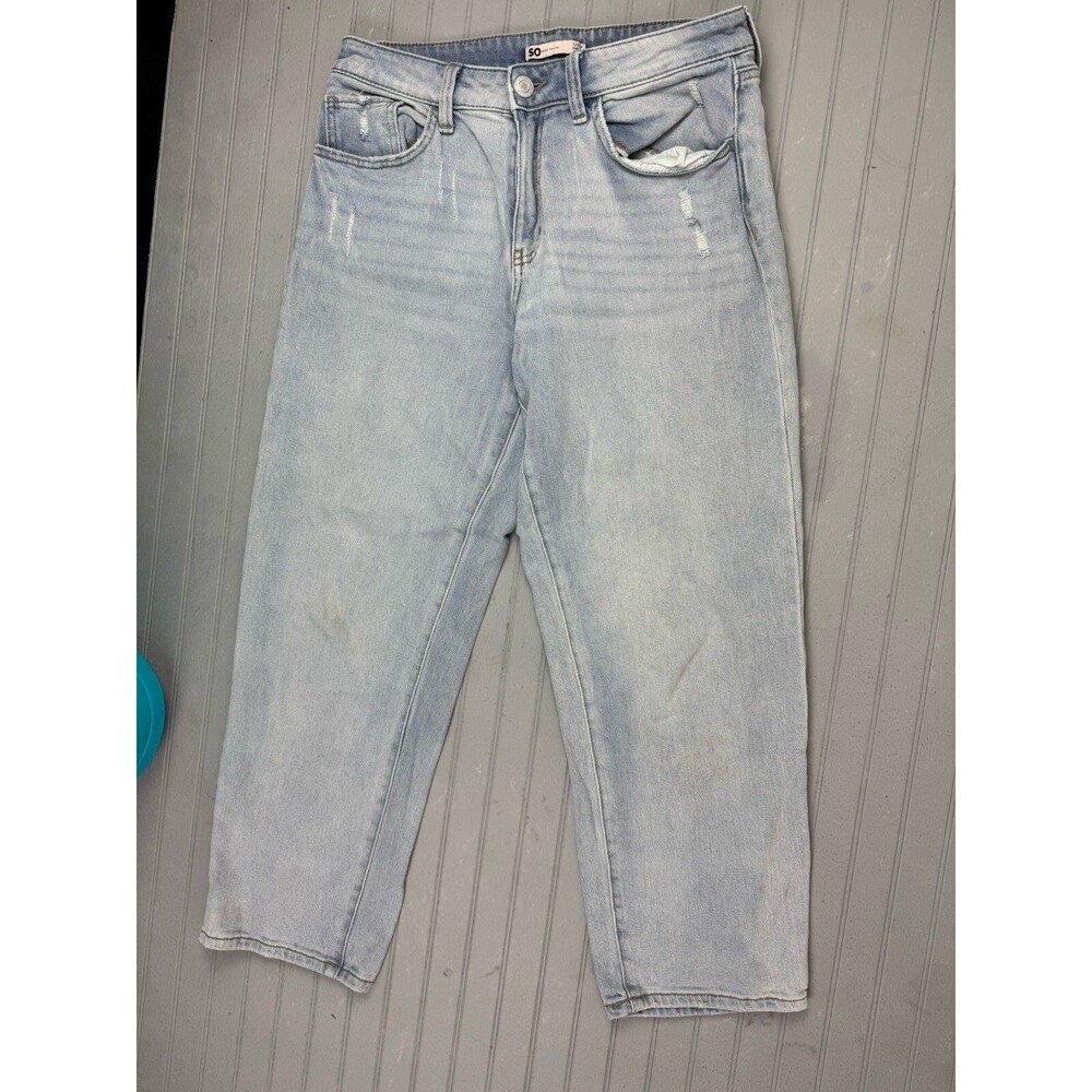SO Size 11 30 Womens Jeans High Rise Straight Crop Light Wash Stretch